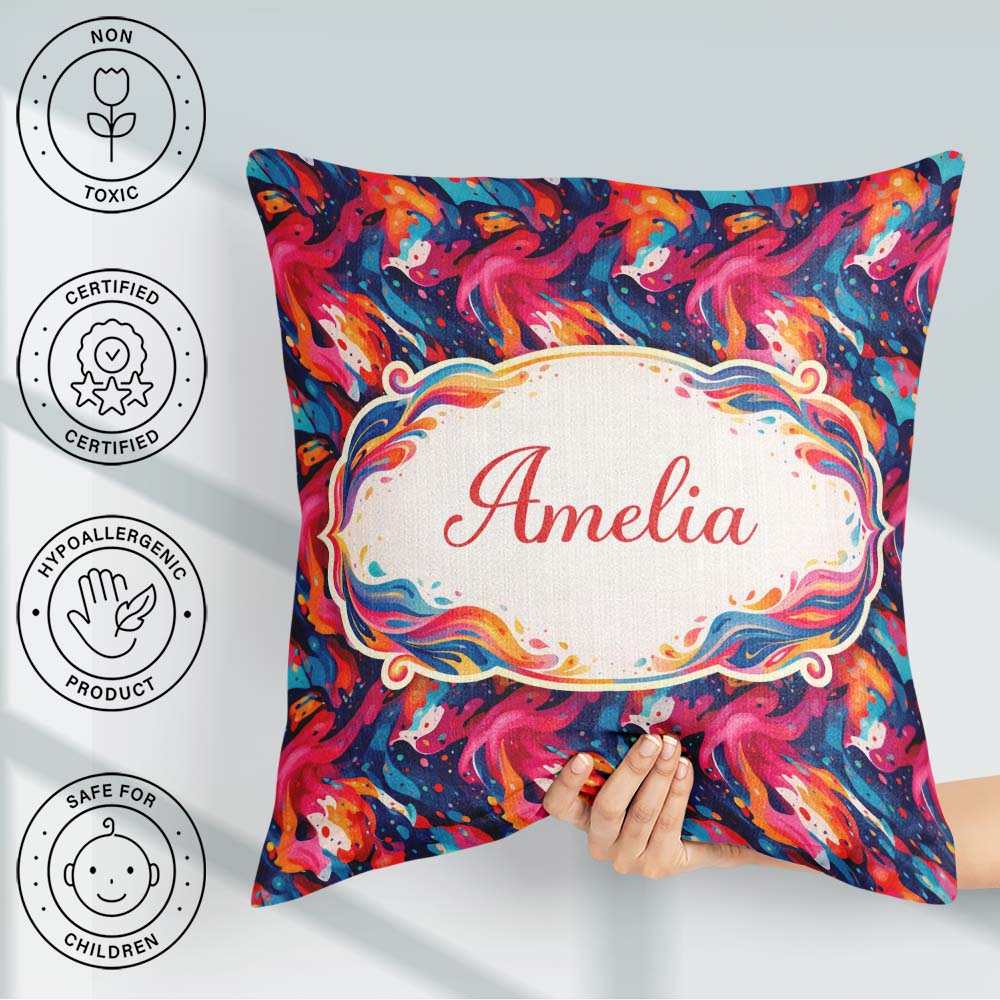 Custom Name High Contrast Swirl Red Black White Abstract Pattern Square Filled Cushion Throw Pillow Sofa Bed Home Decor Zip Washable UK Made
