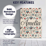 Personalised Name Blue Heart Rose and Key Custom  Unique Gift Idea Elegant Feature Canvas Wall Art Print Decor Picture Ready to Hang