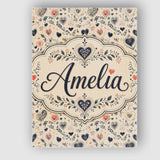 Personalised Name Delicate Hand Drawn Heart Custom  Bespoke Interior Contemporary Canvas Wall Art Print Decor Picture Ready to Hang