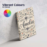 Personalised Name Delicate Hand Drawn Heart Custom  Bespoke Interior Contemporary Canvas Wall Art Print Decor Picture Ready to Hang
