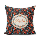 Custom Name Bold Abstract Orange and Blue Heart Seamless Pattern Square Filled Cushion Throw Pillow Sofa Bed Home Decor Zip Washable UK Made
