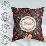 Custom Name Bold Abstract Orange and Blue Heart Seamless Pattern Square Filled Cushion Throw Pillow Sofa Bed Home Decor Zip Washable UK Made