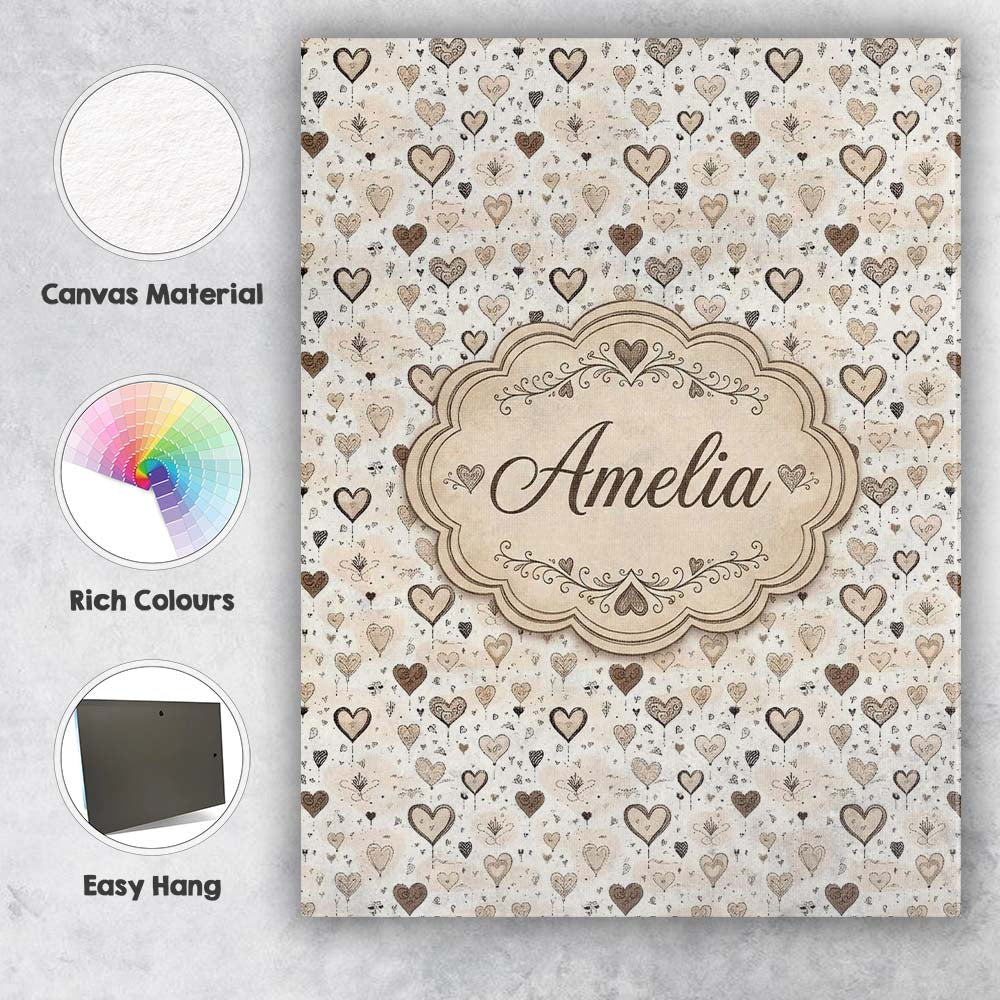 Personalised Name Minimal Neutral Heart and Custom  Bespoke Interior Contemporary Canvas Wall Art Print Decor Picture Ready to Hang