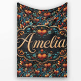 Luxurious Ornate Floral Heart Baroque Style Seamless Pattern Lovely  Personalised Custom Name Super Soft Fleece Blanket Bed Sofa Throw