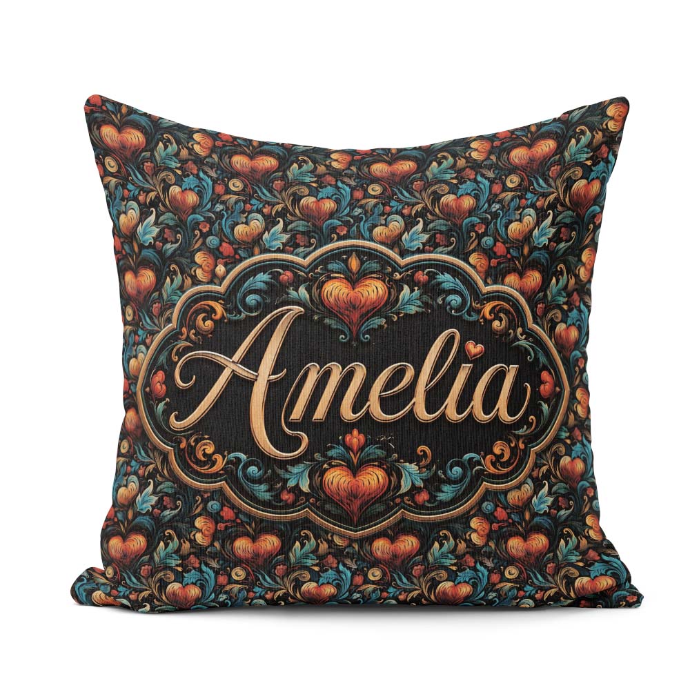 Custom Name Luxurious Ornate Floral Heart Baroque Style Seamless Square Filled Cushion Throw Pillow Sofa Bed Home Decor Zip Washable UK Made