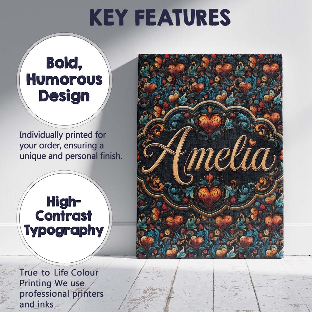 Personalised Name Luxurious Ornate Floral Custom  Unique Gift Idea Elegant Feature Canvas Wall Art Print Decor Picture Ready to Hang