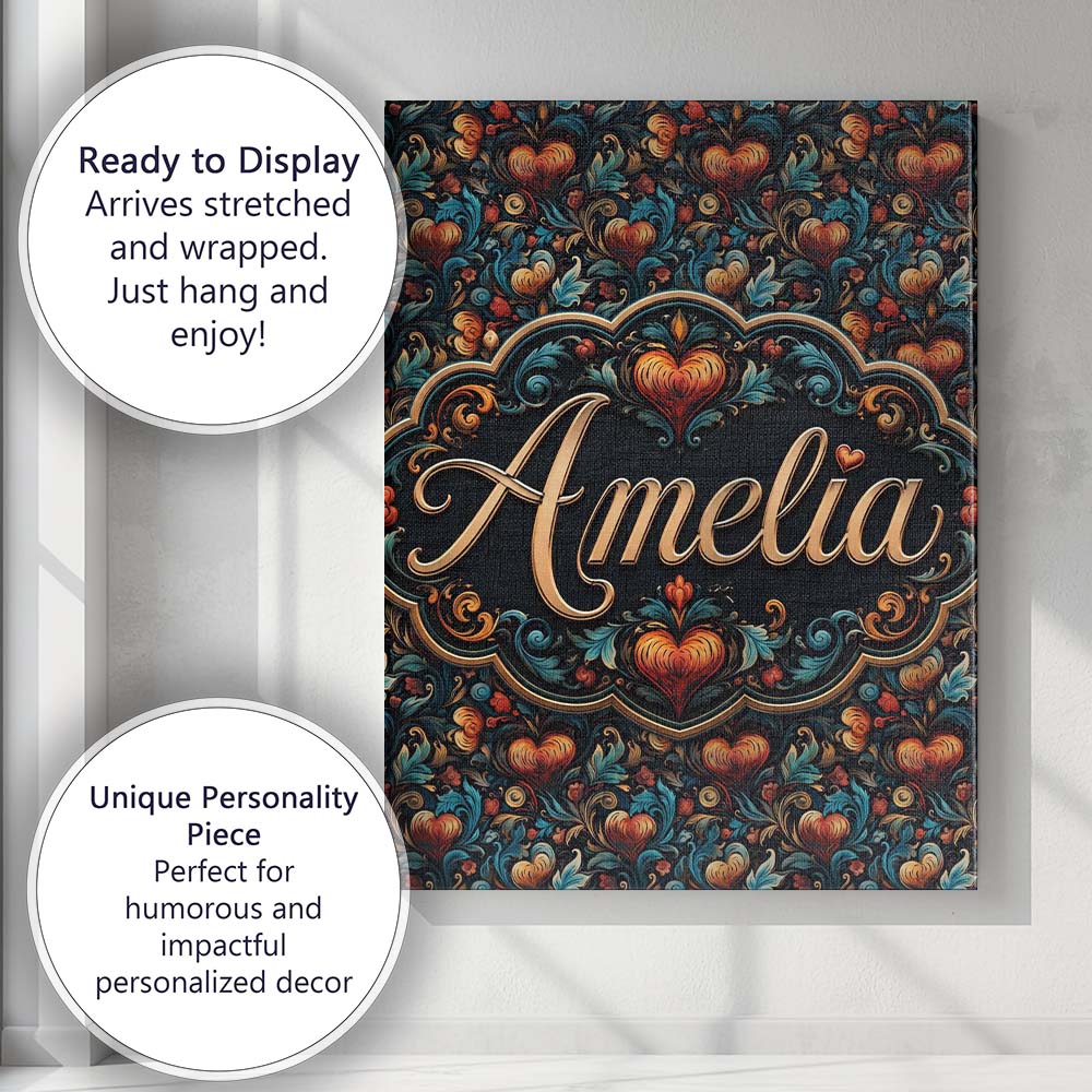 Personalised Name Luxurious Ornate Floral Custom  Unique Gift Idea Elegant Feature Canvas Wall Art Print Decor Picture Ready to Hang