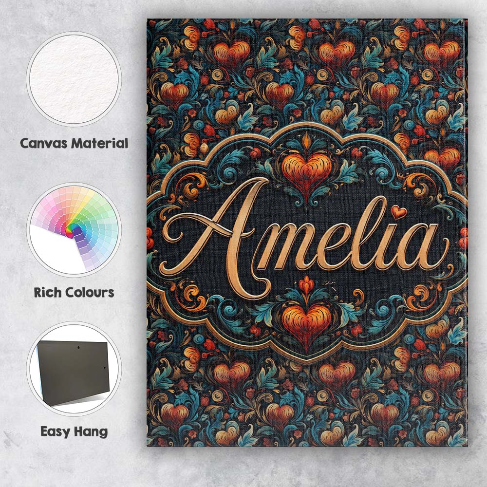 Personalised Name Luxurious Ornate Floral Custom  Unique Gift Idea Elegant Feature Canvas Wall Art Print Decor Picture Ready to Hang