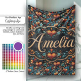 Luxurious Ornate Floral Heart Baroque Style Seamless Pattern Lovely  Personalised Custom Name Super Soft Fleece Blanket Bed Sofa Throw