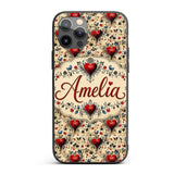 Vintage Red Heart Floral Swirl Printed Design Custom Name Protective Phone Case Mobile Cover Durable Everyday Smartphone Shock Resistant