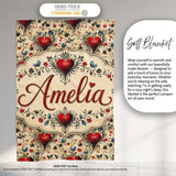 Vintage Red Heart Floral Swirl Ornamental Seamless Pattern Lovely  Personalised Custom Name Super Soft Fleece Blanket Bed Sofa Throw