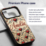Vintage Red Heart Floral Swirl Printed Design Custom Name Protective Phone Case Mobile Cover Durable Everyday Smartphone Shock Resistant