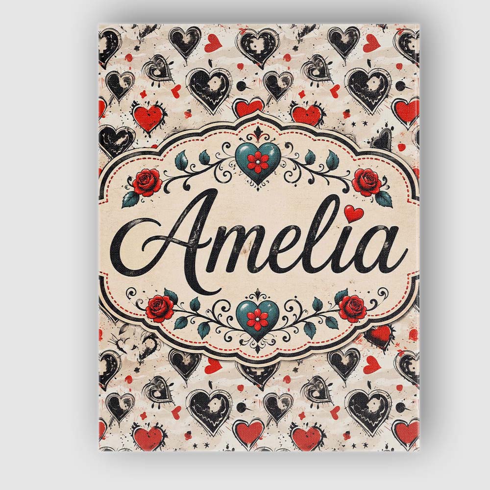Personalised Name Grunge Hand Drawn Black Custom  Unique Gift Idea Elegant Feature Canvas Wall Art Print Decor Picture Ready to Hang