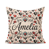 Custom Name Grunge Hand Drawn Black and Red Heart Doodle Pattern Square Filled Cushion Throw Pillow Sofa Bed Home Decor Zip Washable UK Made