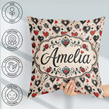 Custom Name Grunge Hand Drawn Black and Red Heart Doodle Pattern Square Filled Cushion Throw Pillow Sofa Bed Home Decor Zip Washable UK Made