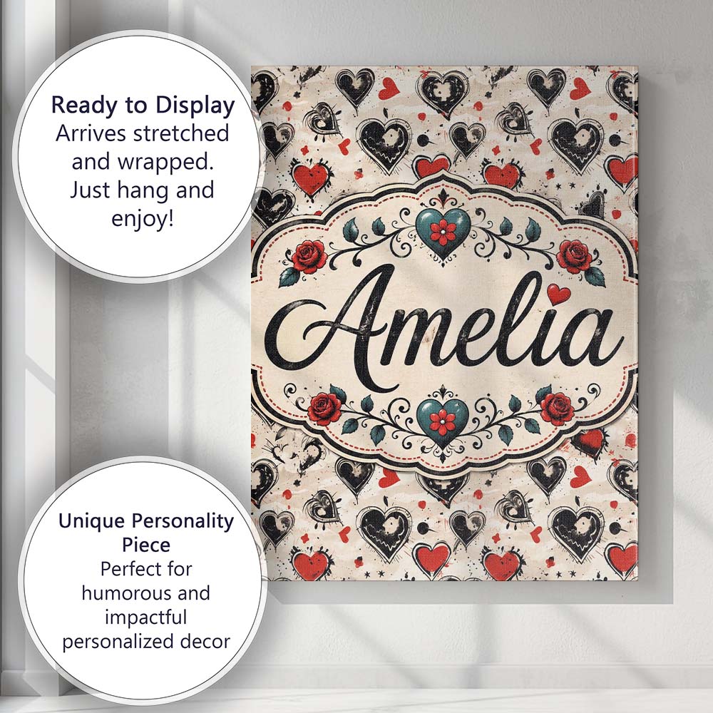 Personalised Name Grunge Hand Drawn Black Custom  Unique Gift Idea Elegant Feature Canvas Wall Art Print Decor Picture Ready to Hang