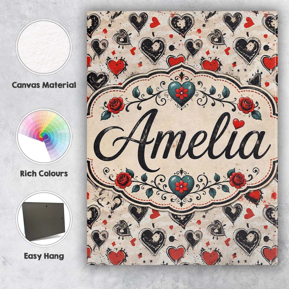 Personalised Name Grunge Hand Drawn Black Custom  Unique Gift Idea Elegant Feature Canvas Wall Art Print Decor Picture Ready to Hang