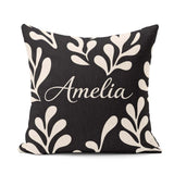 Custom Name Midnight Botanical Flow Black Cream Abstract Pattern Square Filled Cushion Throw Pillow Sofa Bed Home Decor Zip Washable UK Made