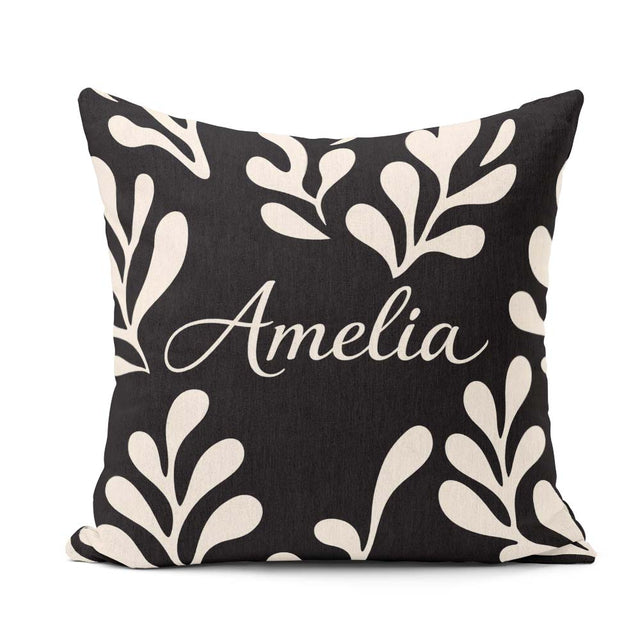Custom Name Midnight Botanical Flow Black Cream Abstract Pattern Square Filled Cushion Throw Pillow Sofa Bed Home Decor Zip Washable UK Made