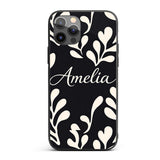 Midnight Botanical Flow Black Cream Abstract Leaf Custom Name Protective Phone Case Mobile Cover Durable Everyday Smartphone Shock Resistant