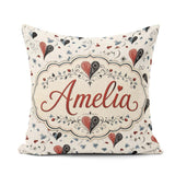 Custom Name Elegant Abstract Heart Swirl Floral Seamless Pattern Square Filled Cushion Throw Pillow Sofa Bed Home Decor Zip Washable UK Made