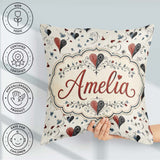 Custom Name Elegant Abstract Heart Swirl Floral Seamless Pattern Square Filled Cushion Throw Pillow Sofa Bed Home Decor Zip Washable UK Made