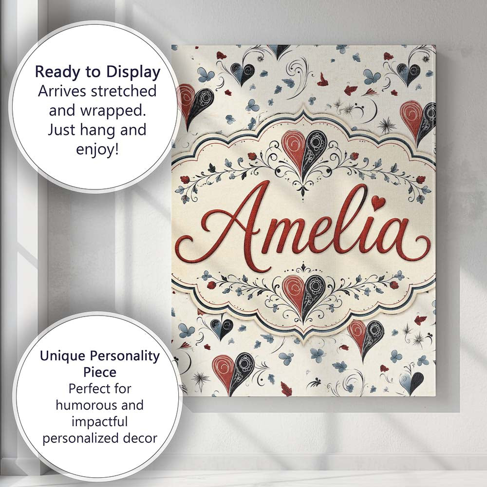 Personalised Name Elegant Abstract Heart Custom  Interior Decorative Contemporary Canvas Wall Art Print Decor Picture Ready to Hang