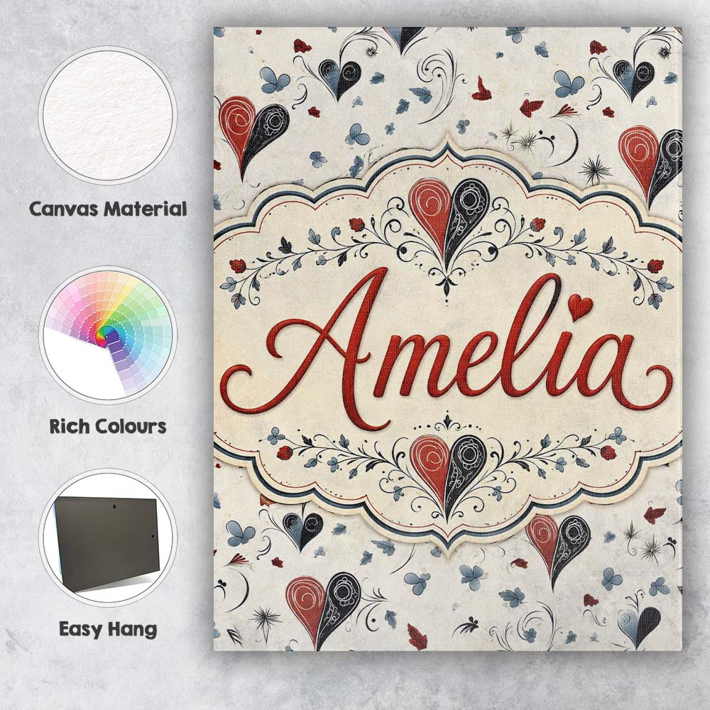 Personalised Name Elegant Abstract Heart Custom  Interior Decorative Contemporary Canvas Wall Art Print Decor Picture Ready to Hang