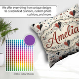 Custom Name Elegant Abstract Heart Swirl Floral Seamless Pattern Square Filled Cushion Throw Pillow Sofa Bed Home Decor Zip Washable UK Made