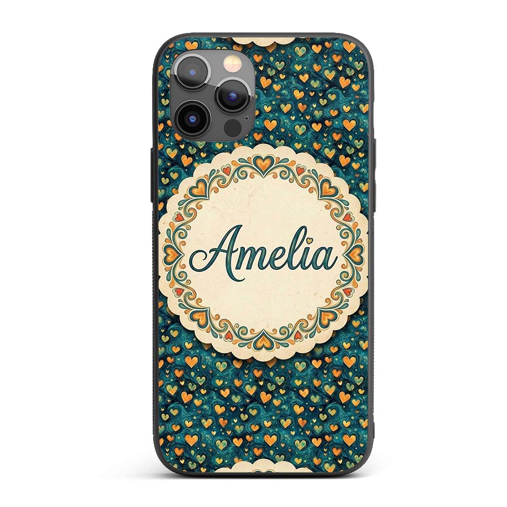 Artistic Blue and Gold Heart Swirl Printed Design Custom Name Protective Phone Case Mobile Cover Durable Everyday Smartphone Shock Resistant