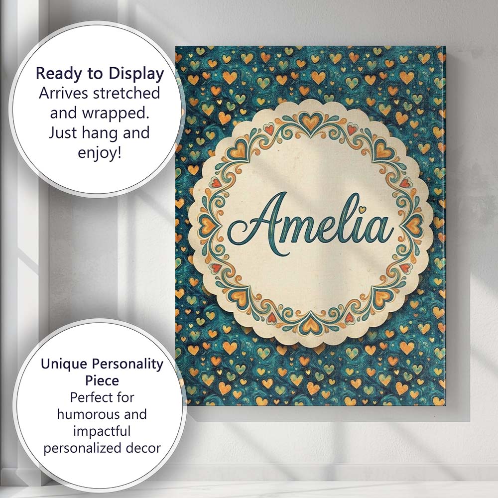 Personalised Name Artistic Blue and Gold Custom  Unique Gift Idea Elegant Feature Canvas Wall Art Print Decor Picture Ready to Hang