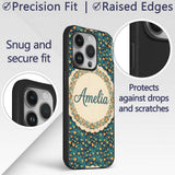 Artistic Blue and Gold Heart Swirl Printed Design Custom Name Protective Phone Case Mobile Cover Durable Everyday Smartphone Shock Resistant