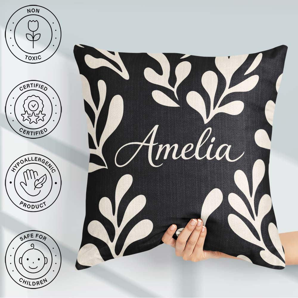 Custom Name Midnight Botanical Flow Black Cream Abstract Pattern Square Filled Cushion Throw Pillow Sofa Bed Home Decor Zip Washable UK Made