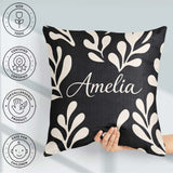 Custom Name Midnight Botanical Flow Black Cream Abstract Pattern Square Filled Cushion Throw Pillow Sofa Bed Home Decor Zip Washable UK Made