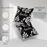 Custom Name Midnight Botanical Flow Black Cream Abstract Pattern Square Filled Cushion Throw Pillow Sofa Bed Home Decor Zip Washable UK Made