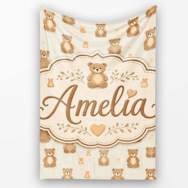 Cute Teddy Bear Minimal Nursery Seamless Pattern Cute Unique Gift  Personalised Custom Name Super Soft Fleece Blanket Bed Sofa Throw