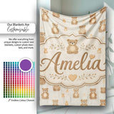 Cute Teddy Bear Minimal Nursery Seamless Pattern Cute Unique Gift  Personalised Custom Name Super Soft Fleece Blanket Bed Sofa Throw
