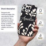 Midnight Botanical Flow Black Cream Abstract Leaf Custom Name Protective Phone Case Mobile Cover Durable Everyday Smartphone Shock Resistant