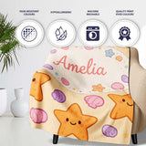 Cute Starfish Shell Cartoon Ocean Animal Pattern Cute Unique Gift  Personalised Custom Name Super Soft Fleece Blanket Bed Sofa Throw