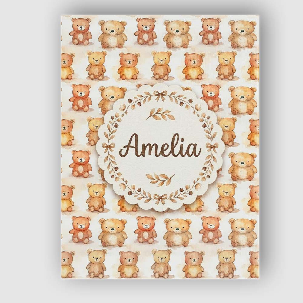 Personalised Name Watercolor Cute Teddy Custom  Modern Room Accent Elegant Feature Canvas Wall Art Print Decor Picture Ready to Hang