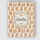 Personalised Name Watercolor Cute Teddy Custom  Modern Room Accent Elegant Feature Canvas Wall Art Print Decor Picture Ready to Hang