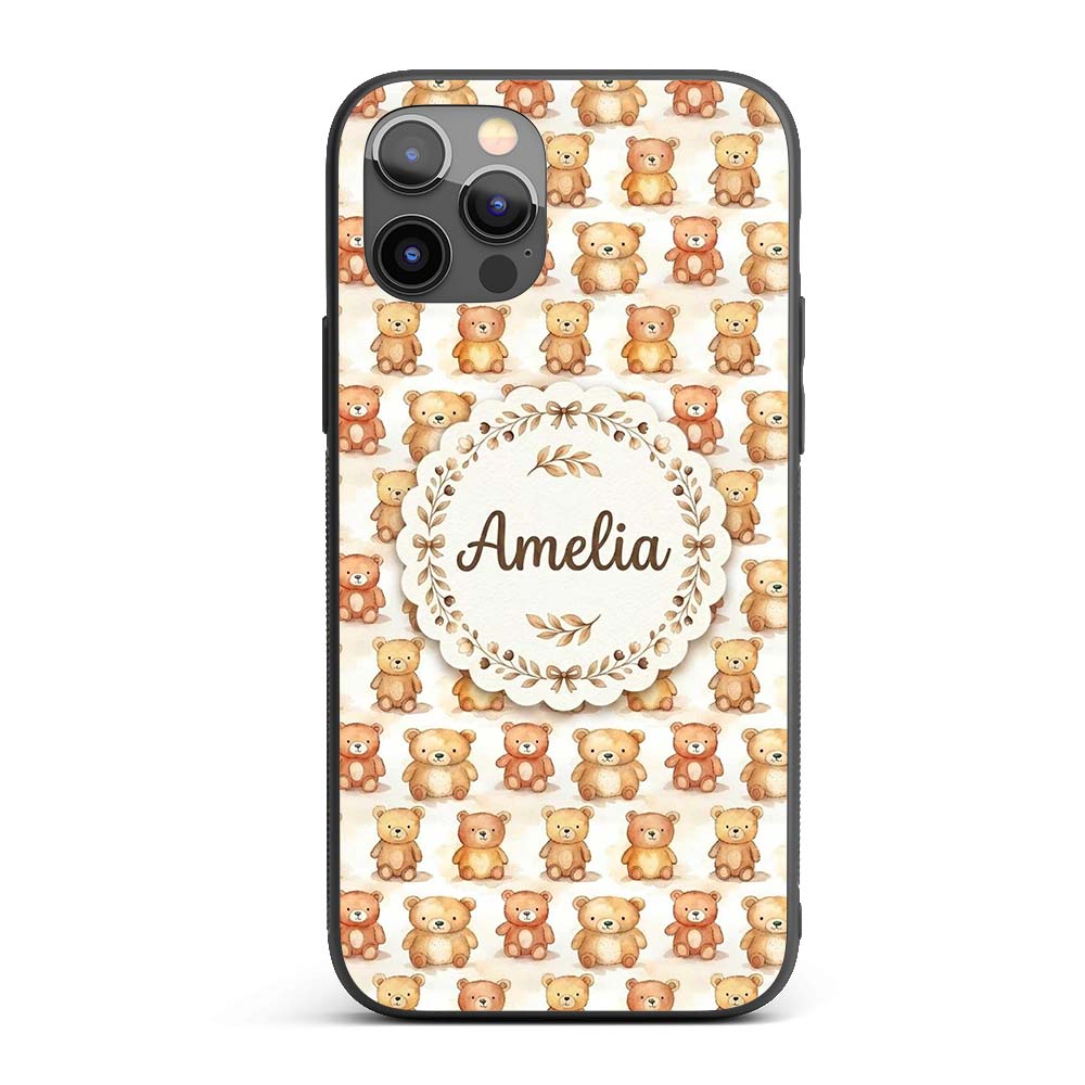 Watercolor Cute Teddy Bear Soft Pastel Seamless Custom Name Protective Phone Case Mobile Cover Durable Everyday Smartphone Shock Resistant