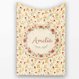 Cute Teddy Bear and Red Rose Floral Seamless Pattern Lovely  Personalised Custom Name Super Soft Fleece Blanket Bed Sofa Throw
