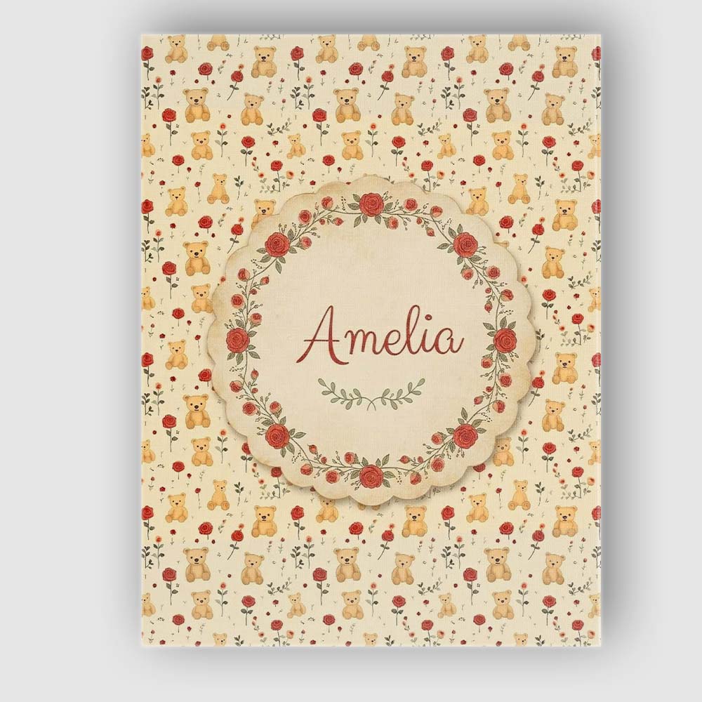 Personalised Name Cute Teddy Bear and Red Custom  Unique Gift Idea Elegant Feature Canvas Wall Art Print Decor Picture Ready to Hang