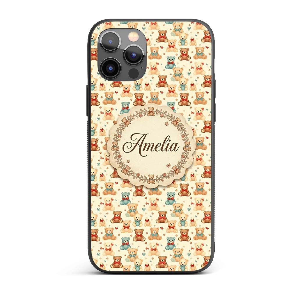 Cute Multicolor Teddy Bears with Bows and Floral Custom Name Protective Phone Case Mobile Cover Durable Everyday Smartphone Shock Resistant