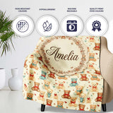 Cute Multicolor Teddy Bears with Bows and Floral Accents Seamless  Personalised Custom Name Super Soft Fleece Blanket Bed Sofa Throw