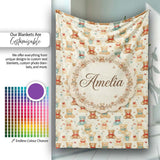 Cute Multicolor Teddy Bears with Bows and Floral Accents Seamless  Personalised Custom Name Super Soft Fleece Blanket Bed Sofa Throw