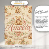 Vintage Teddy Bears with Soft Rose Floral Background Seamless Lovely  Personalised Custom Name Super Soft Fleece Blanket Bed Sofa Throw