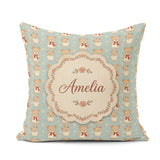 Custom Name Teddy Bears in Dresses with Floral Seamless Pattern Square Filled Cushion Throw Pillow Sofa Bed Home Decor Zip Washable UK Made