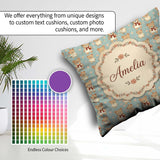 Custom Name Teddy Bears in Dresses with Floral Seamless Pattern Square Filled Cushion Throw Pillow Sofa Bed Home Decor Zip Washable UK Made